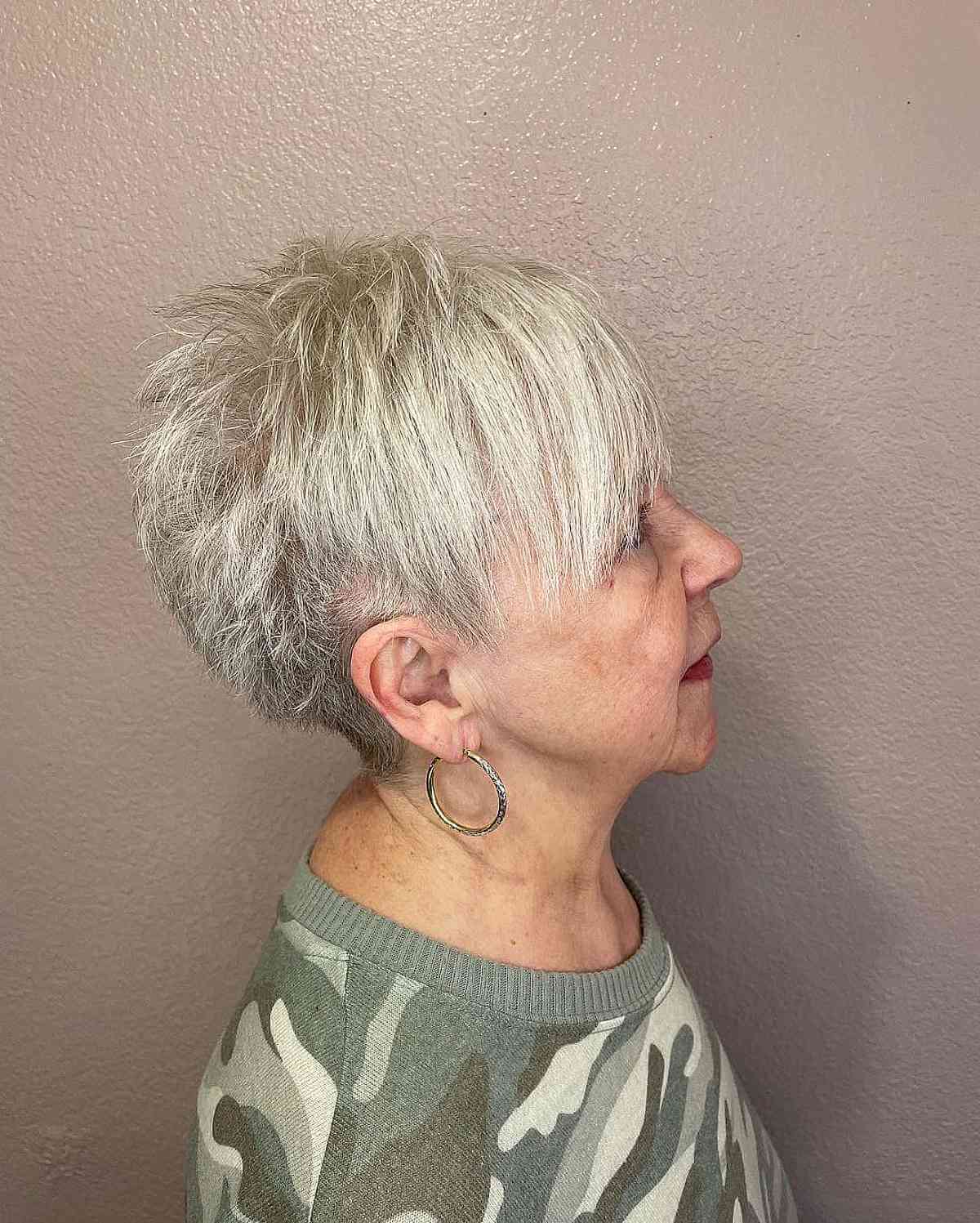 Spiky Pixie Hair with Long Bangs for Ladies Sixty and Up