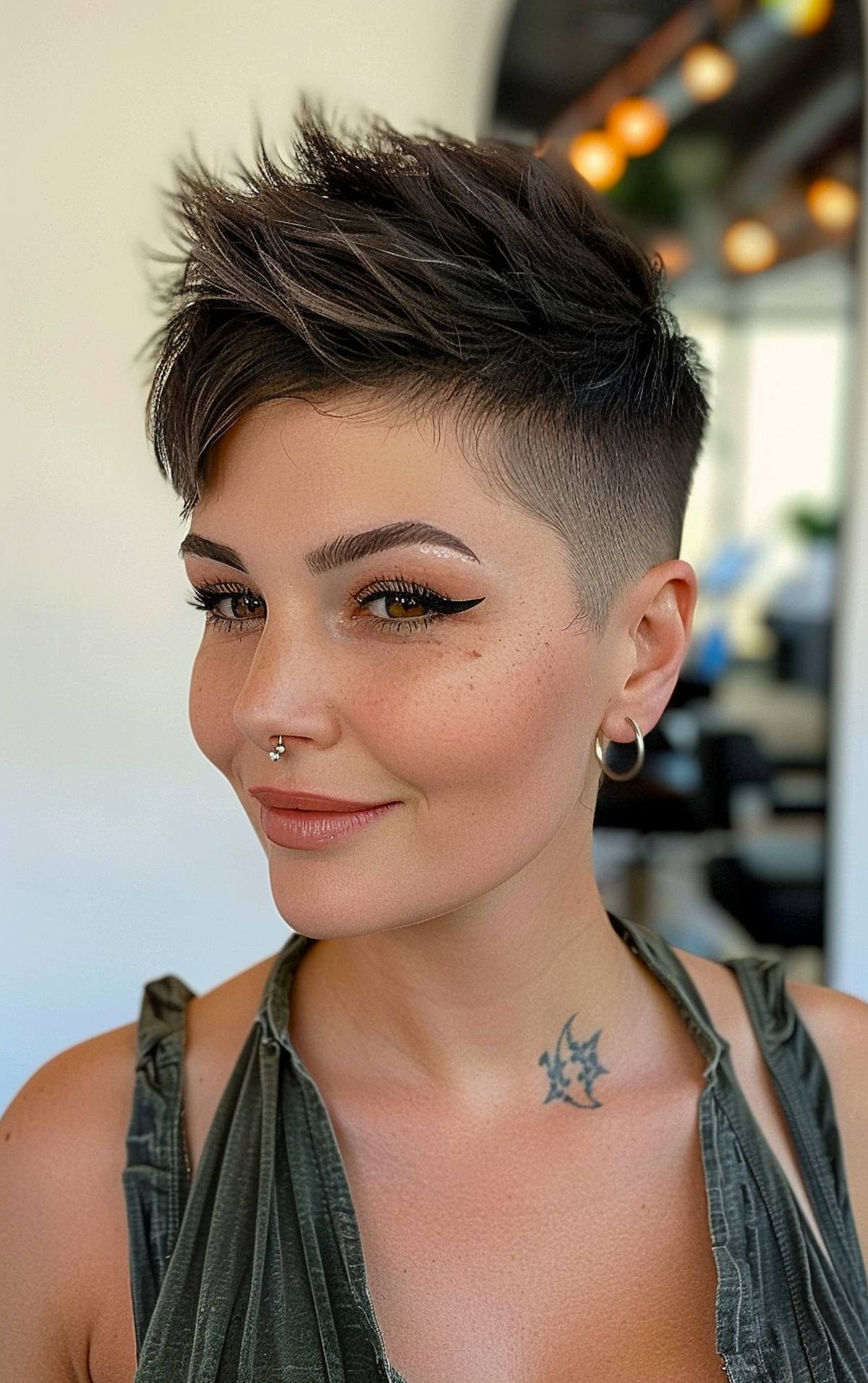 Spiky pixie haircut with spikes and shaved sides for thick straight hair