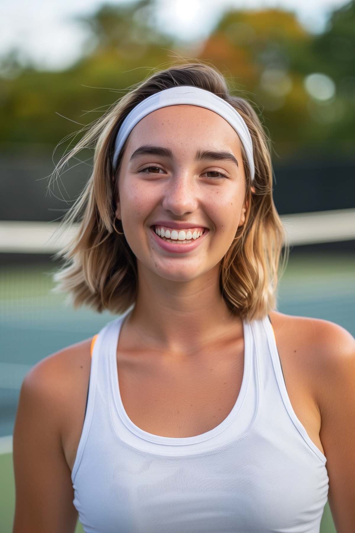 Sporty bob with headband for thin hair on the tennis court