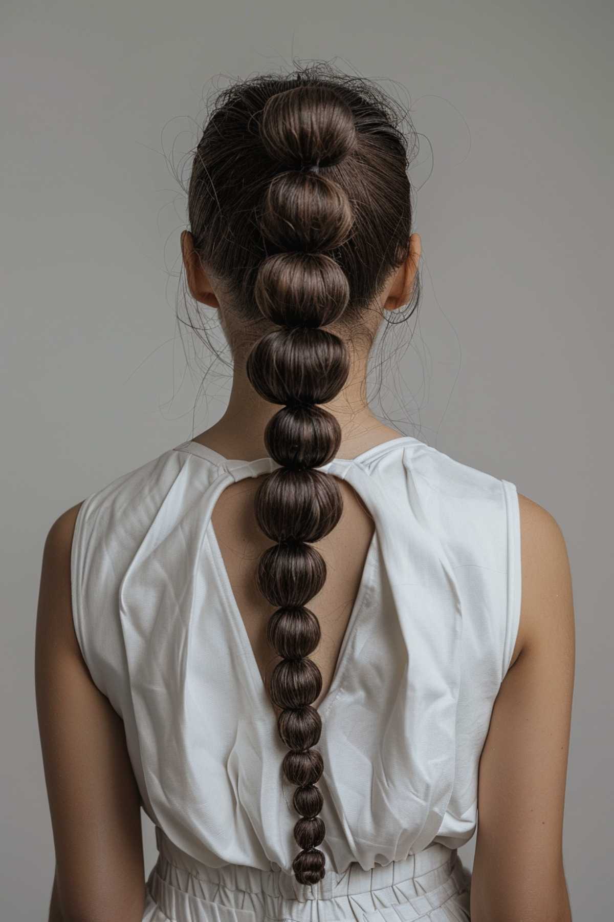 Functional and fashionable sporty bubble braids suitable for active days and adding a fun twist to long hair.