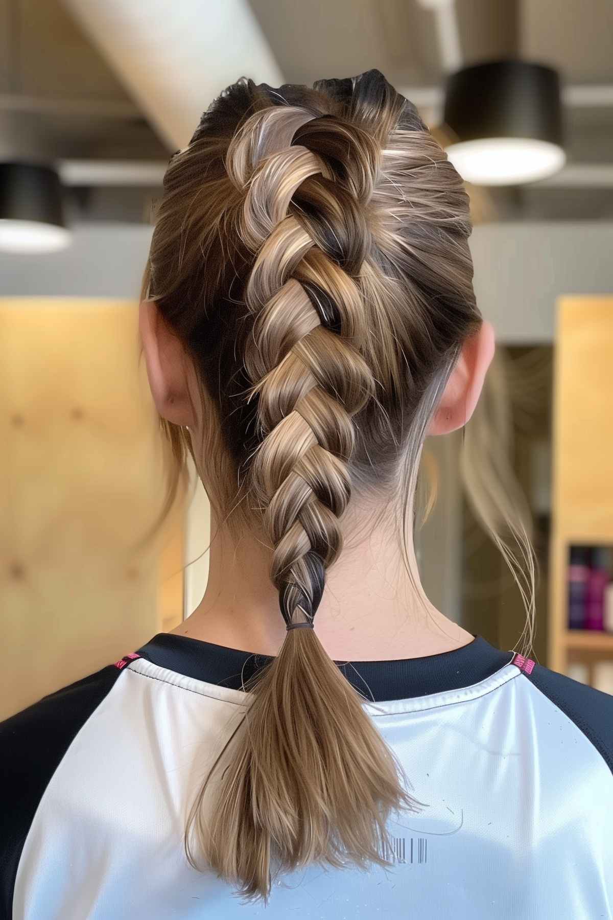 French braid hairstyle for medium hair, perfect for gym workouts