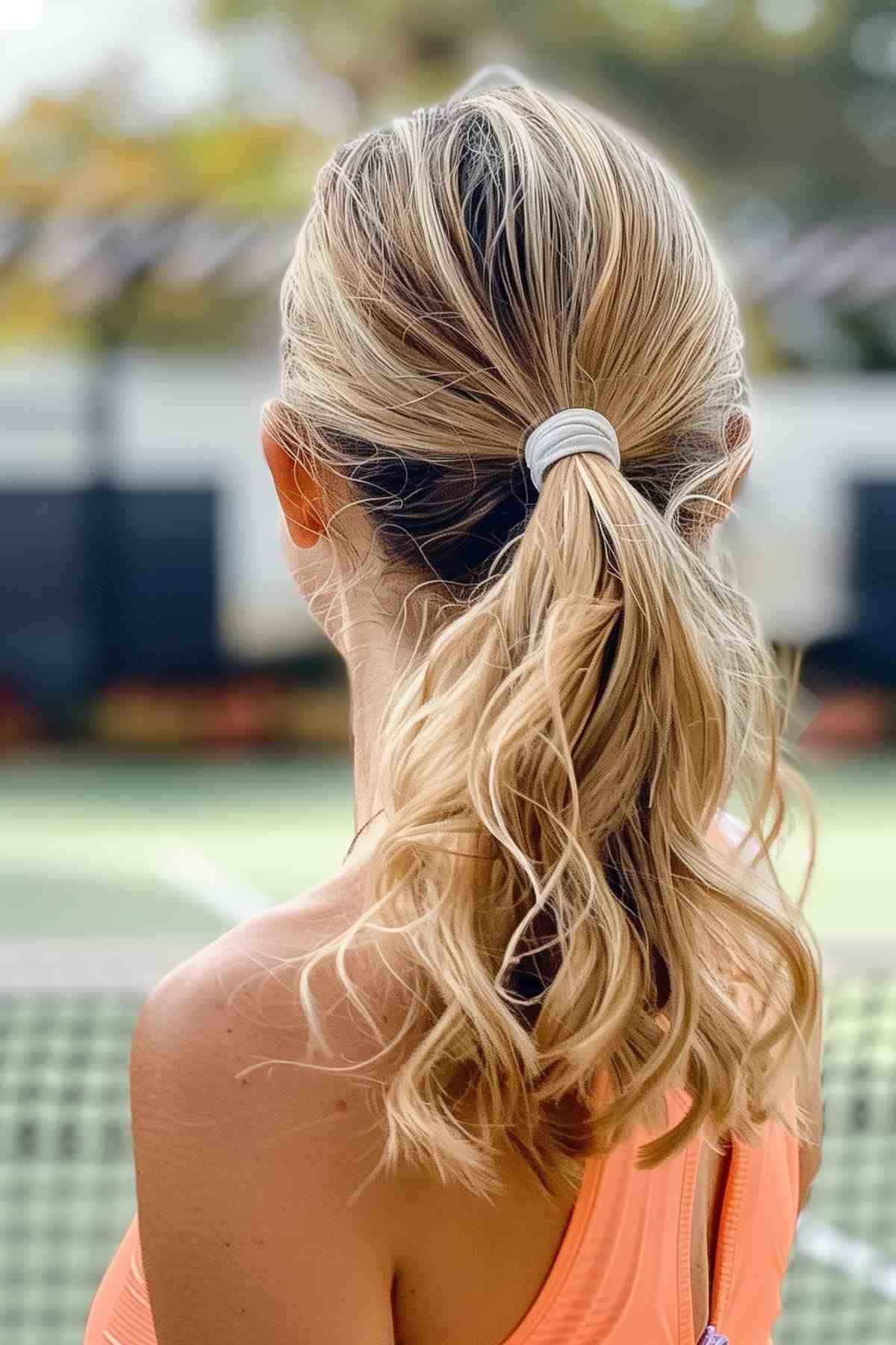 Sporty mid-length ponytail hairstyle for medium hair