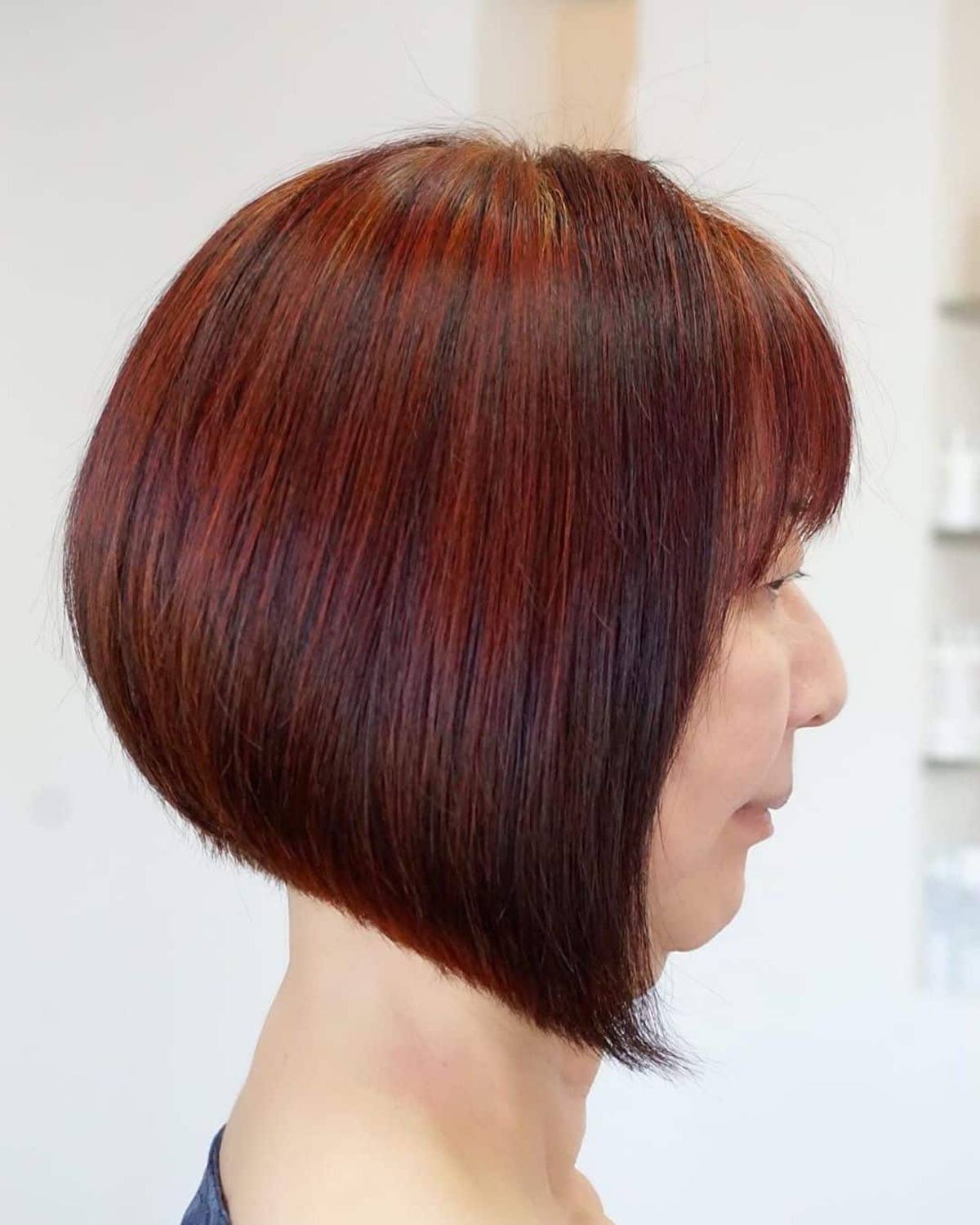 Cute Red Stacked A-line Bob with Bangs