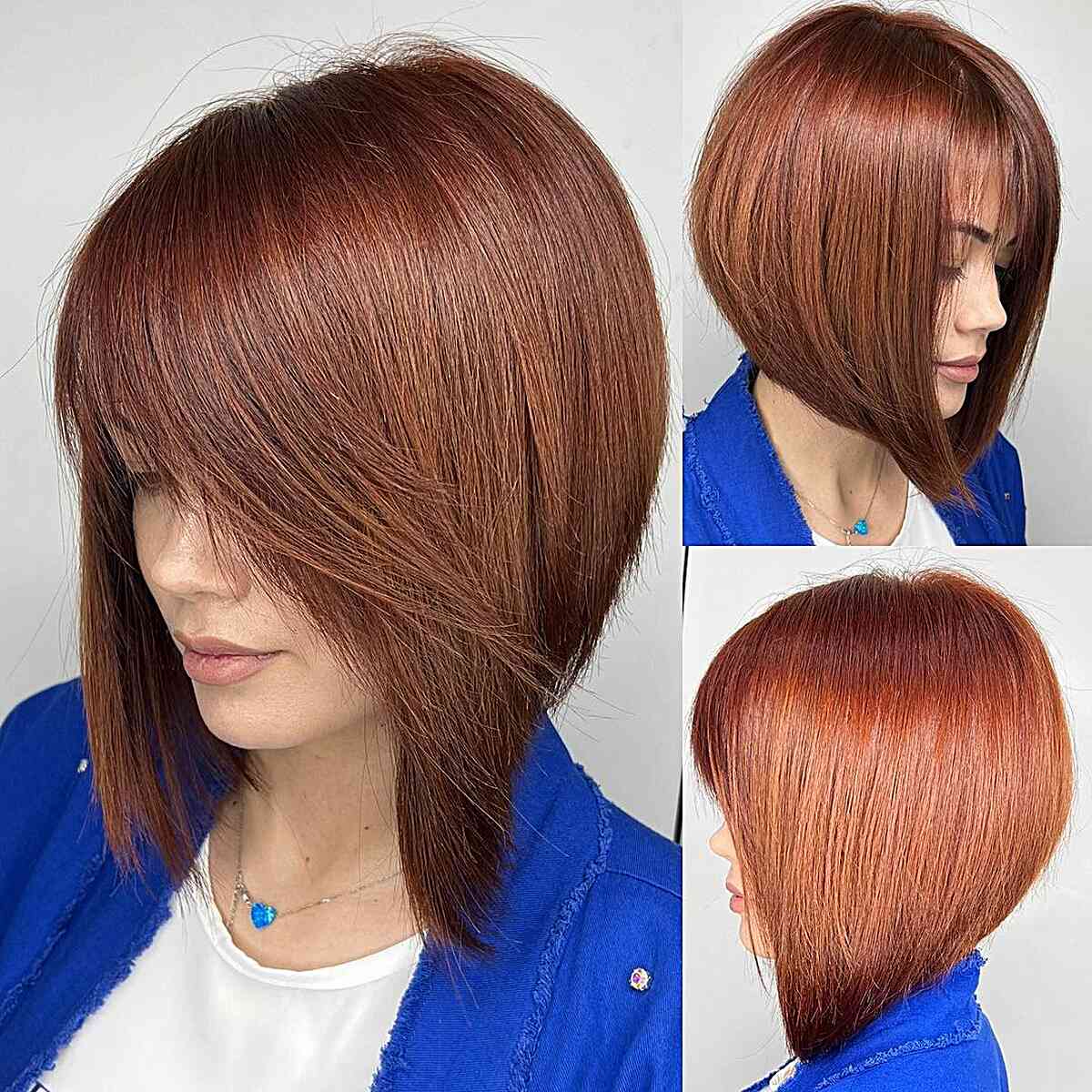 Stacked and Inverted Auburn Bob for women with a chic style