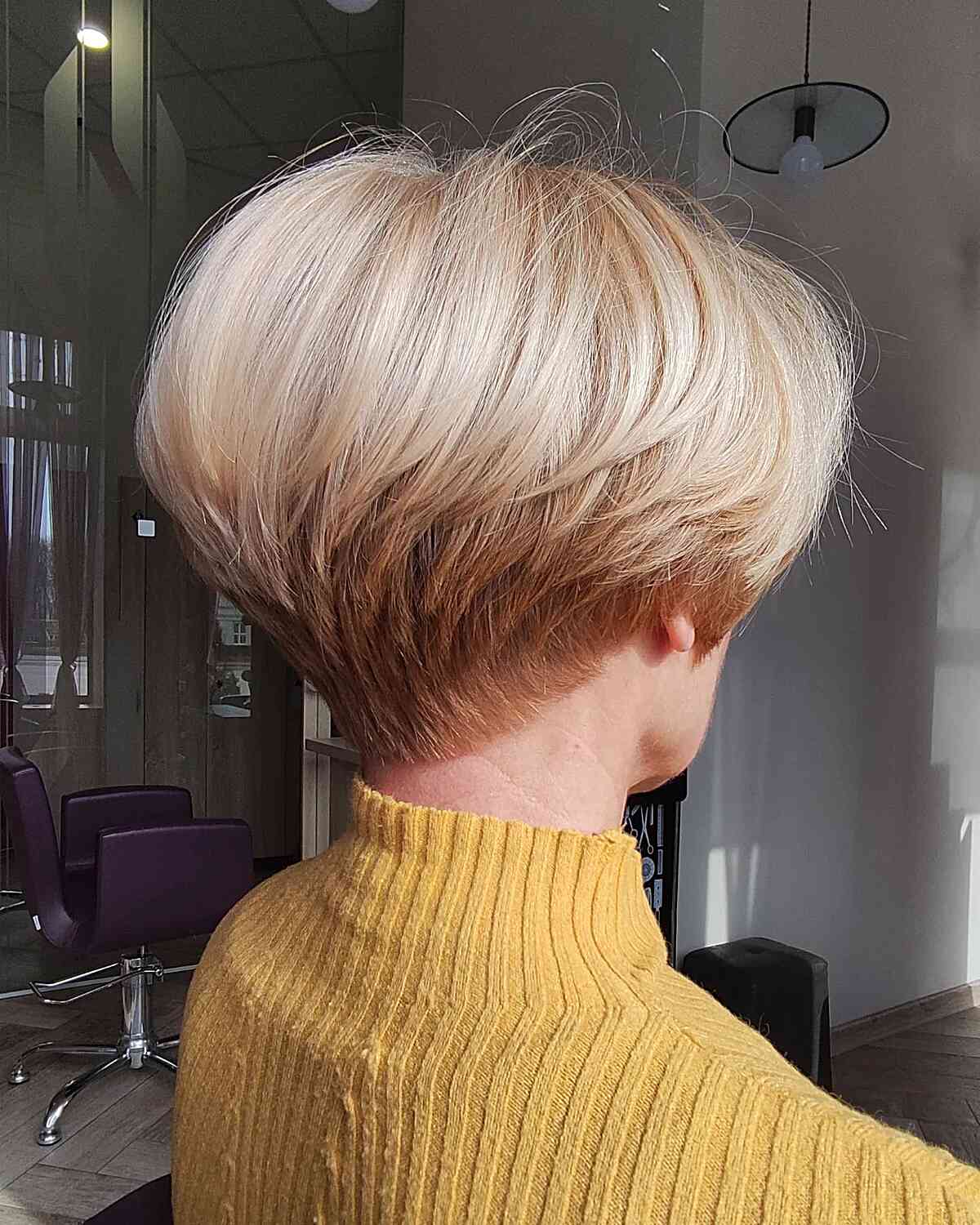 Stacked Blonde Bixie with Dark Nape for women with short layered hair