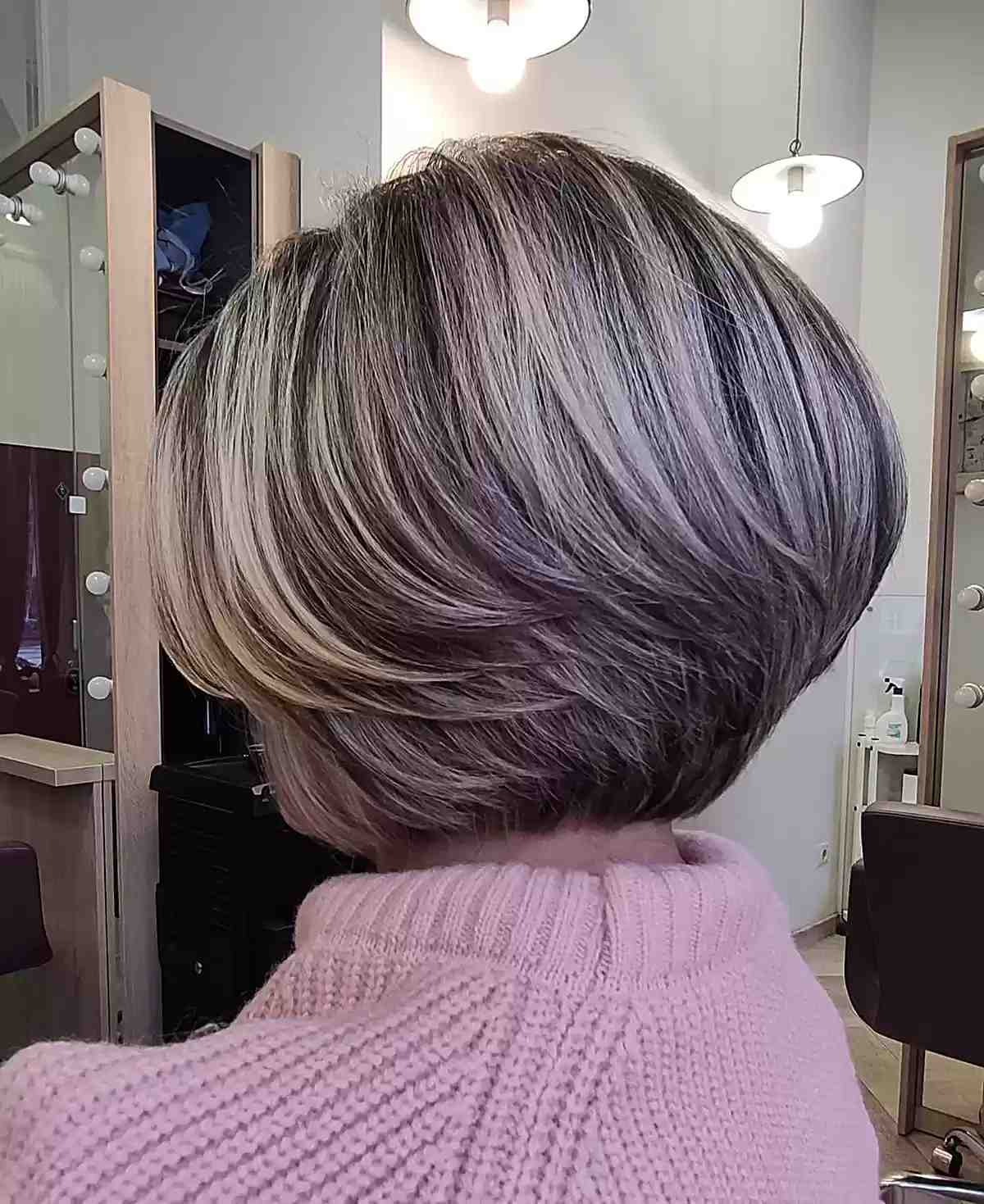 Stacked Bob with Highlights and Layers for thick haired ladies