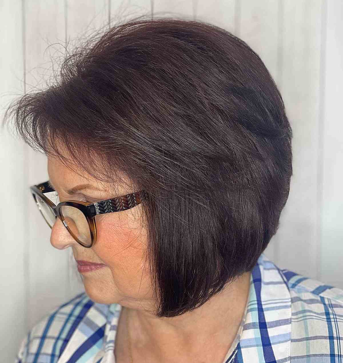 Stacked Bob with Side Bangs for Thin Fine Hair for a 50-Year-OId Lady