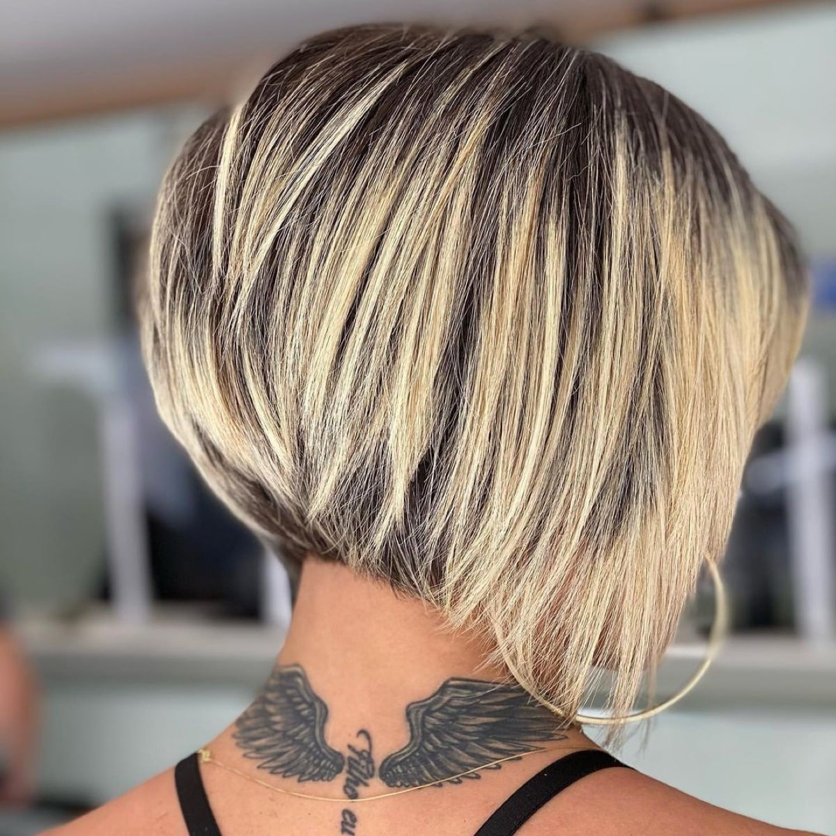 Stacked choppy bob with long sides