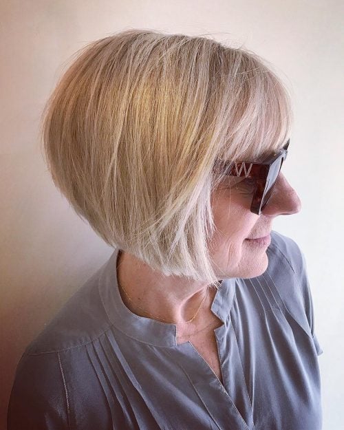 Blonde stacked bob for over 50