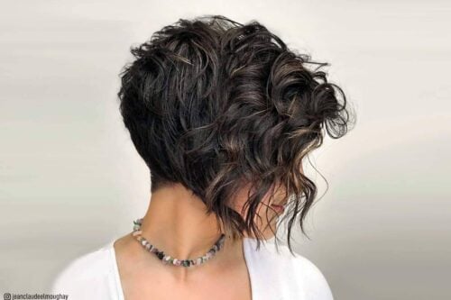 stacked short curly bob
