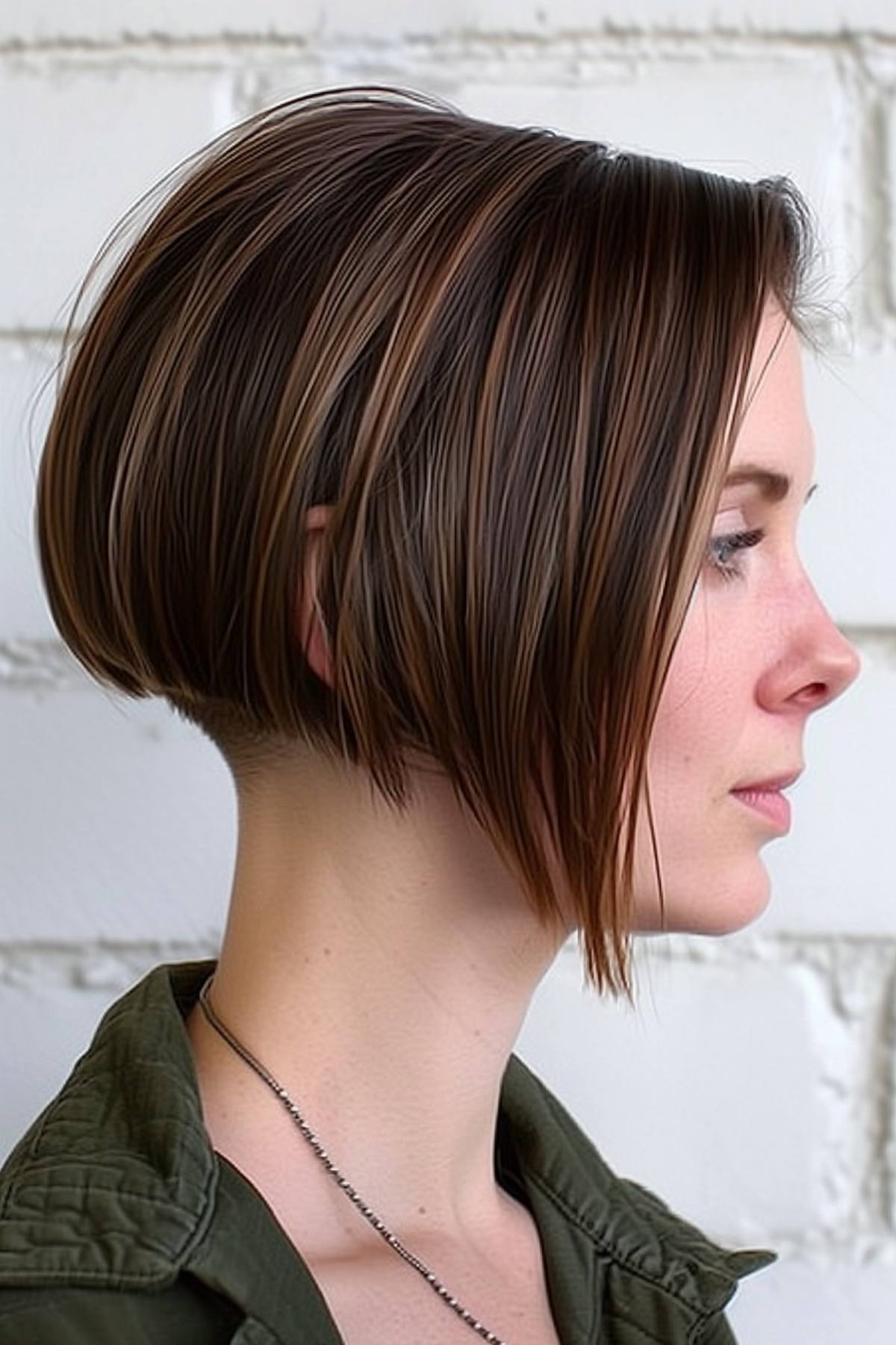 Short Stacked Undercut Bob with Highlights and Lowlights