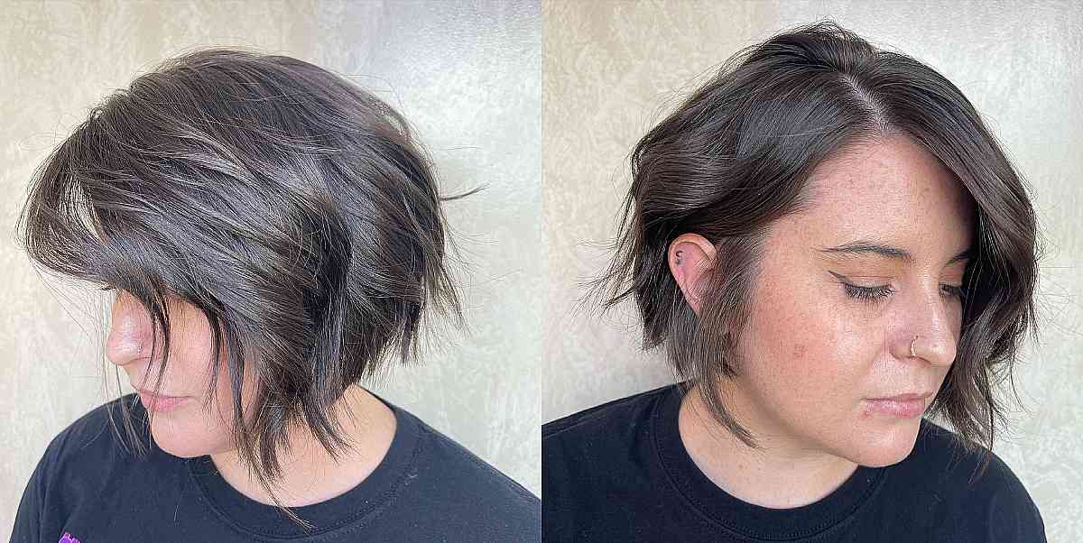 Stacked Wavy Concave Bob with a Side Part