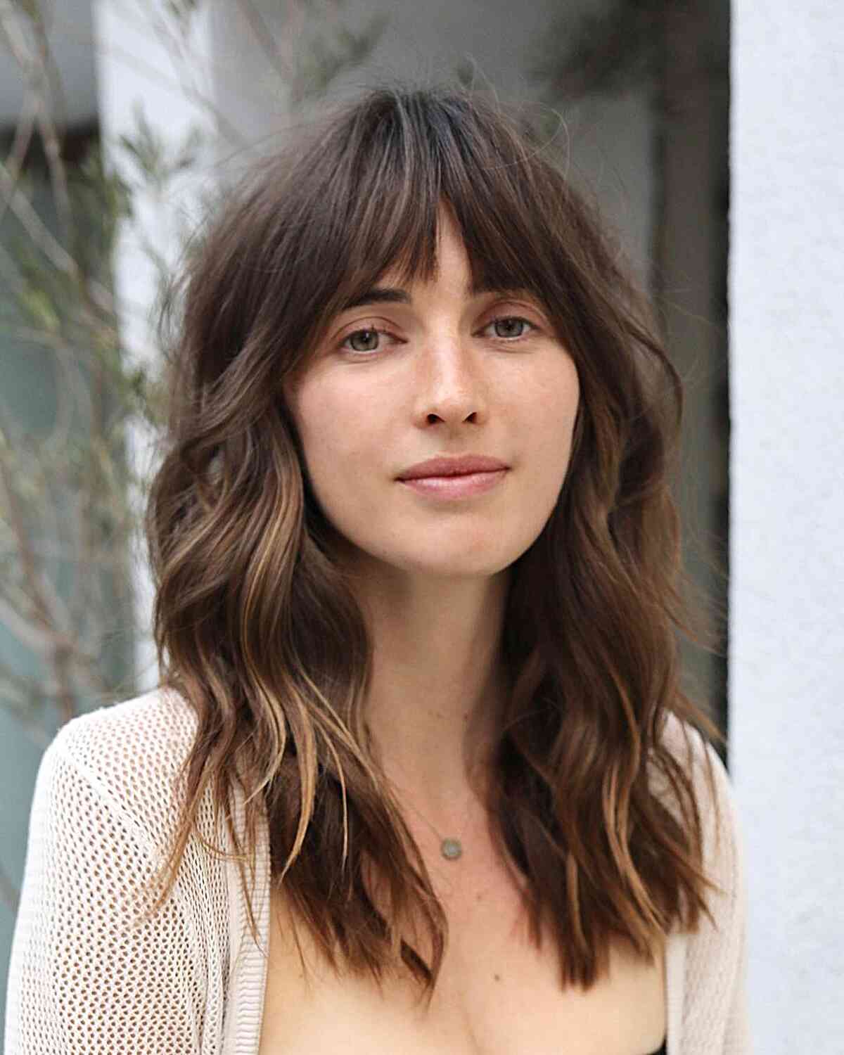 Stick-Straight Medium Hairstyle with Fringe and choppy ends
