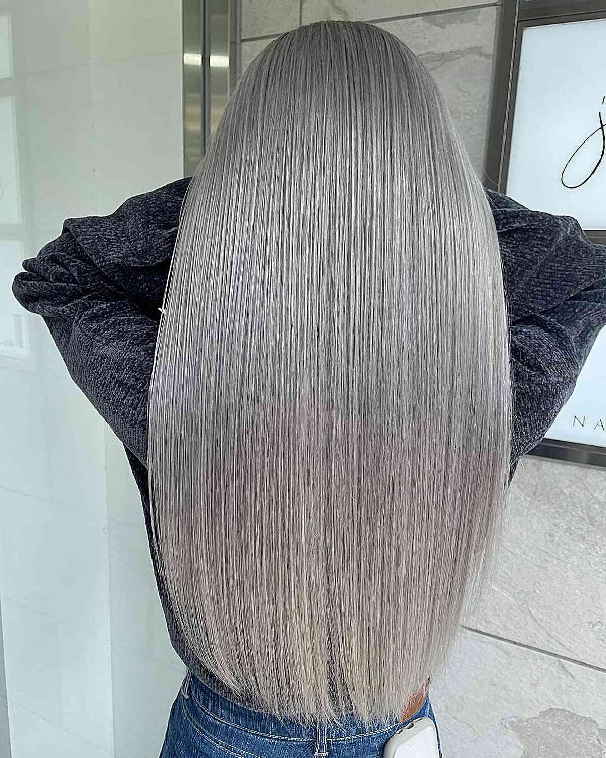 Stick-Straight Silver Blonde Hairstyle