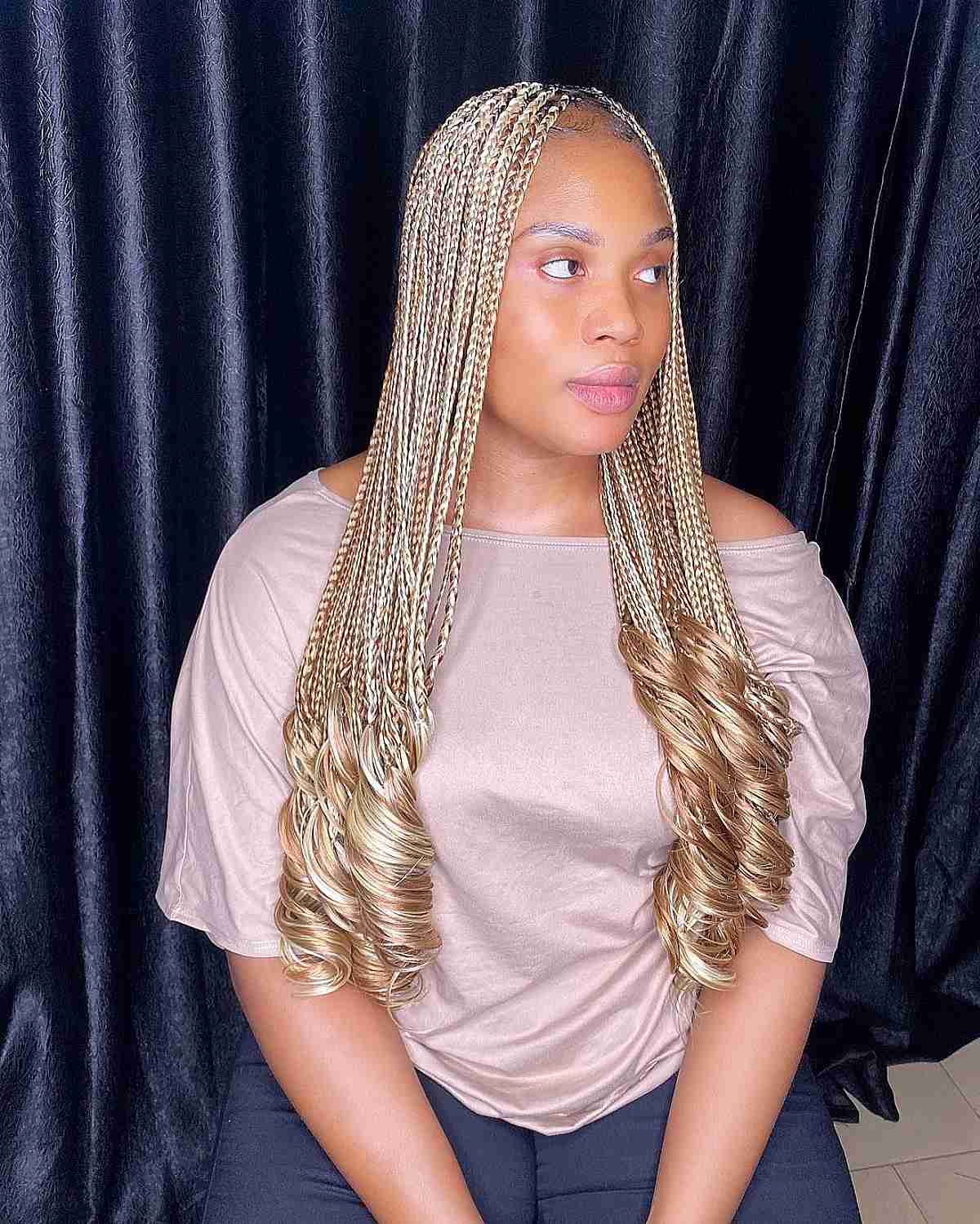 Stitched Goddess Braids with Voluminous Ends