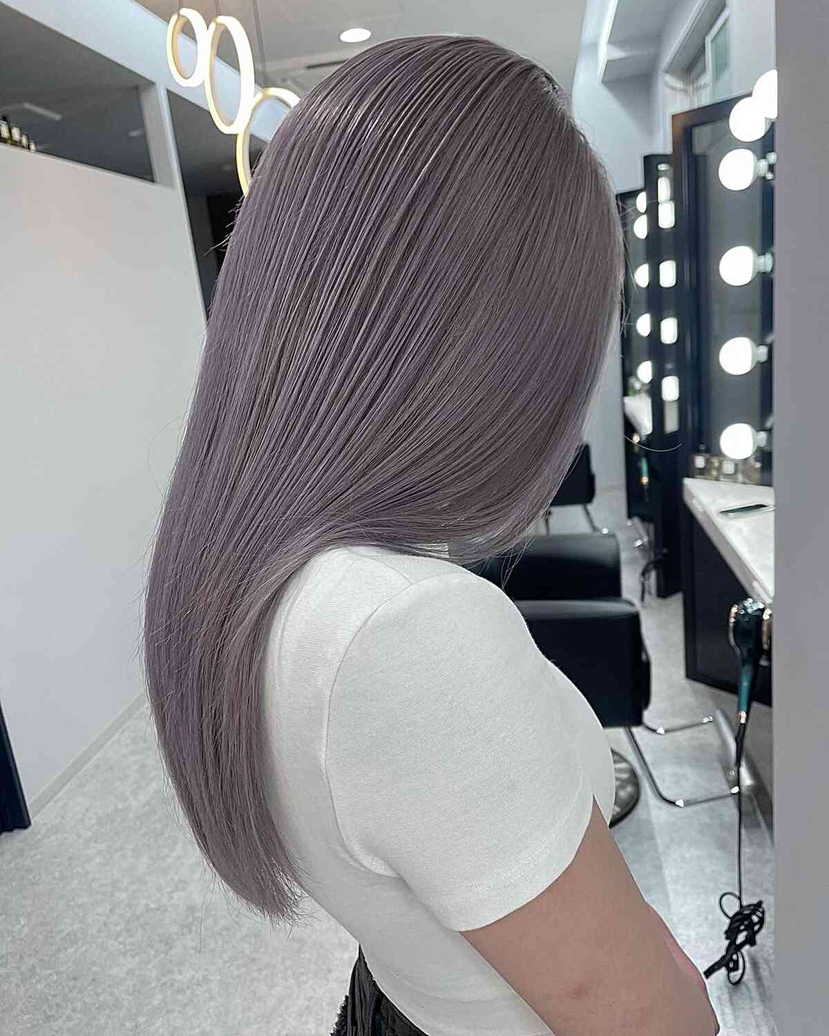 Straight and Muted Light Purple-Toned Hair