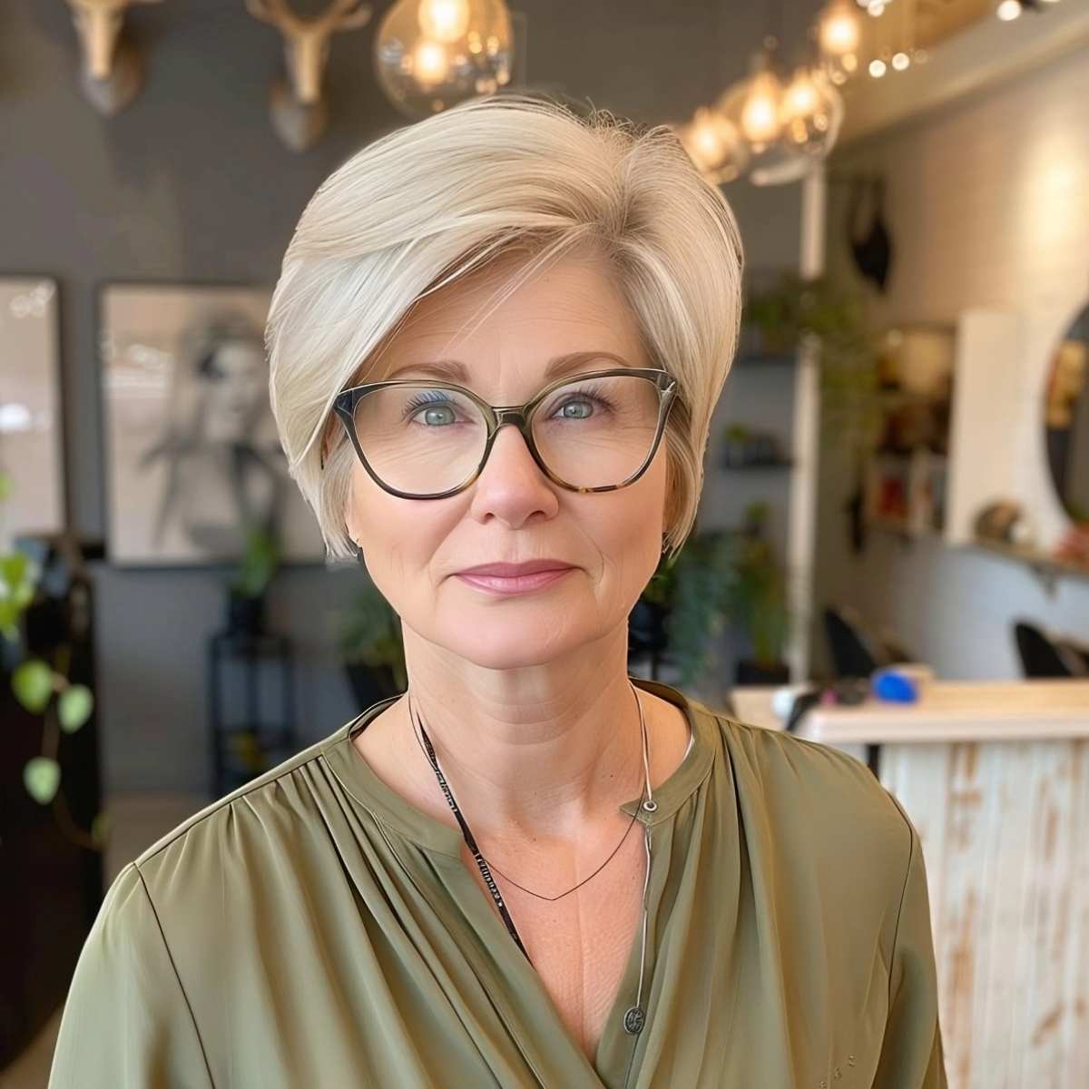 Straight and Sleek Cut for Older Women with Glasses