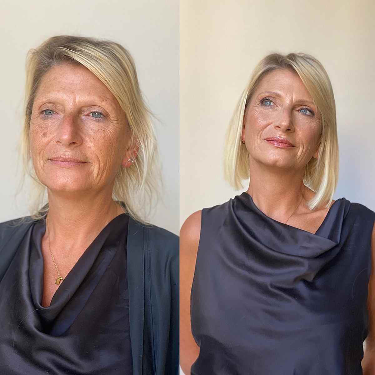 Straight Blonde Bob with a Shadow Root for Ladies Past 50