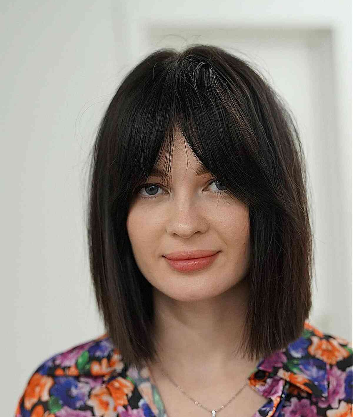 Straight Blunt Lob with Long Fringe