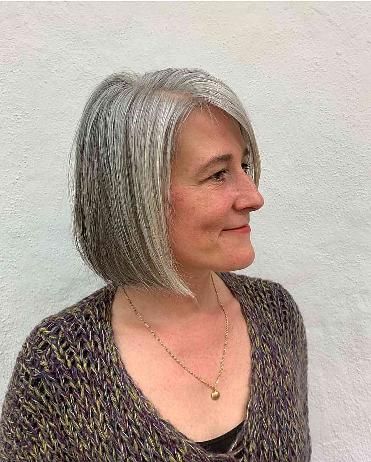 Straight Bob with Natural Hair Color for older women embracing their hair