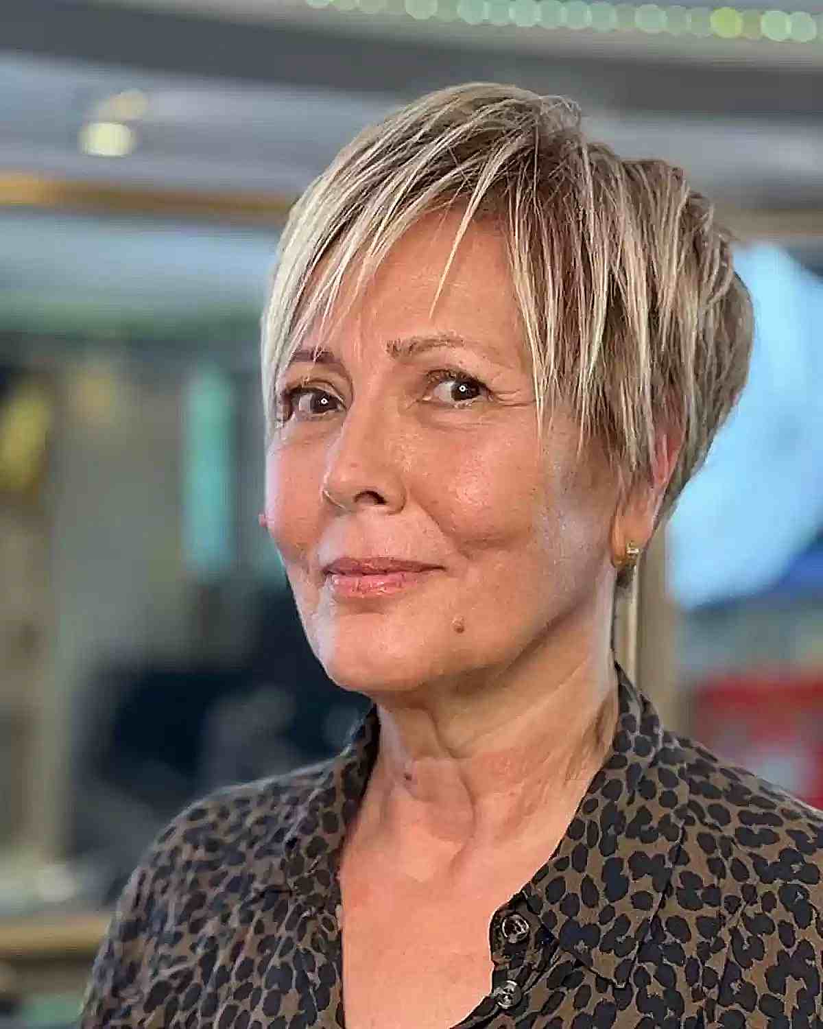 Straight Choppy Long Pixie for Ladies Over 60