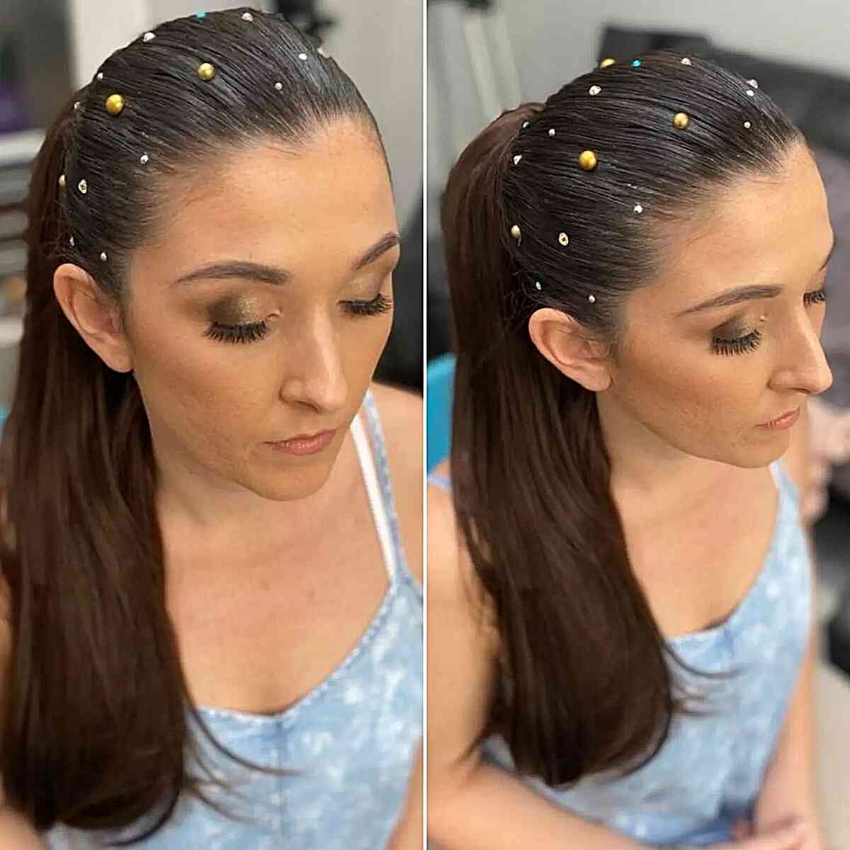 Straight Disco Ponytail with Gems for Longer Hair