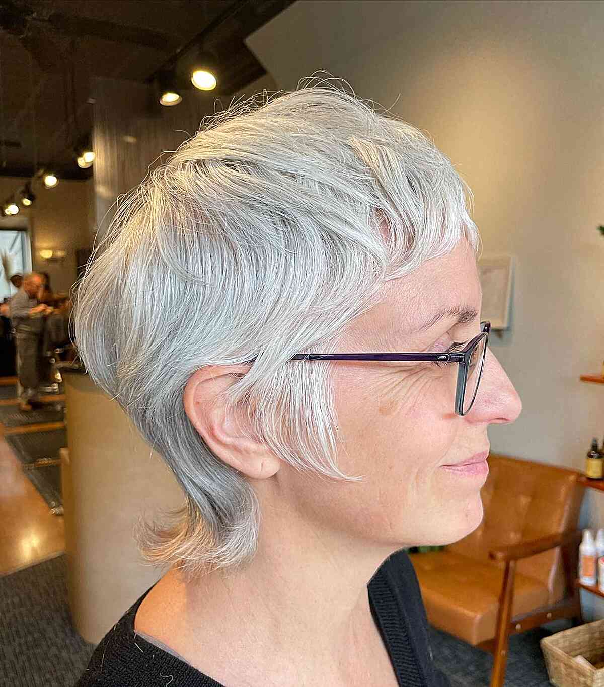 Straight Hair Pixie Shag with Soft Layers for Mature Ladies Over 70 With Glasses