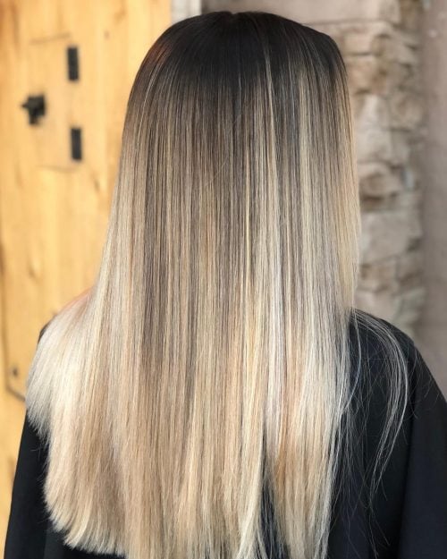 Straight hair with sunkissed honey blonde highlights