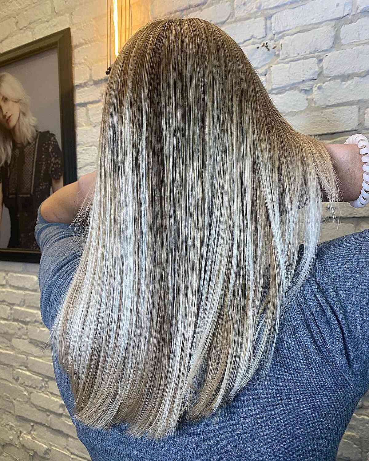 Mid-Length Straight Icy Blonde Balayage Hair with Lowlights