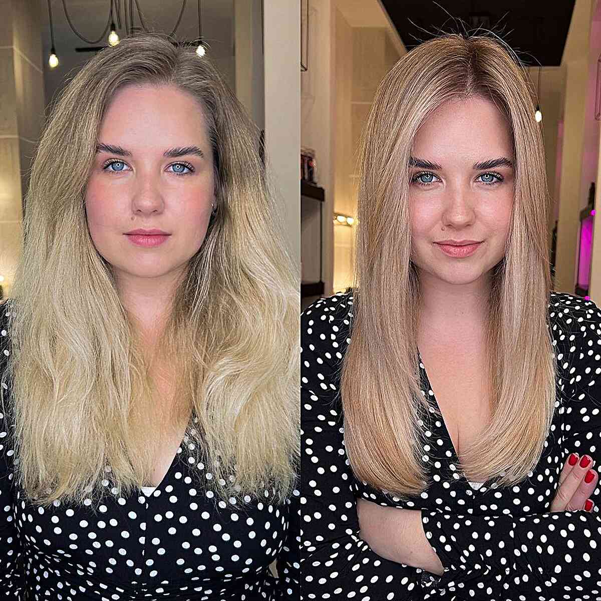 Straight Layers with an Off-Center Part for women with medium to long hair
