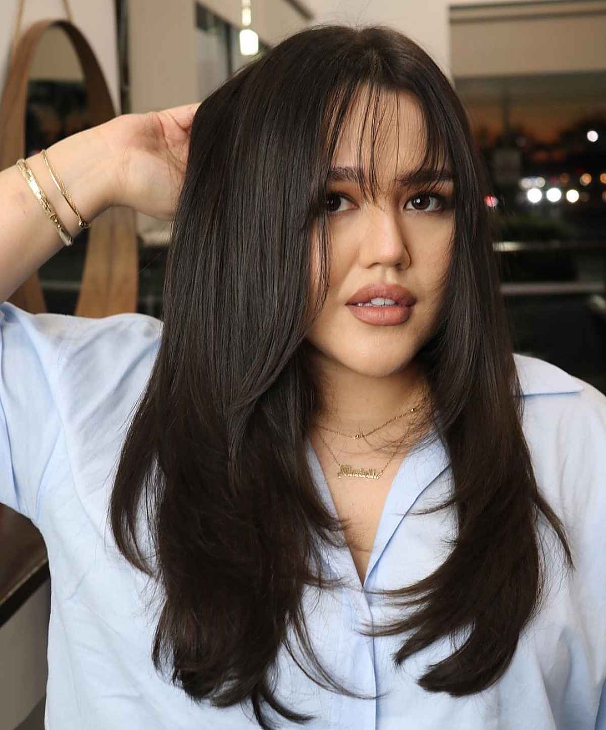 Straight Long Layered Hair with See-Through Wispy Bangs