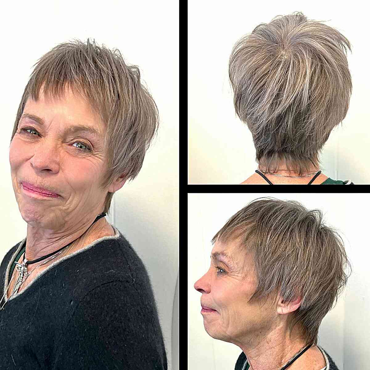 Straight Long Pixie Shag for women aged 60 with Gray Hair
