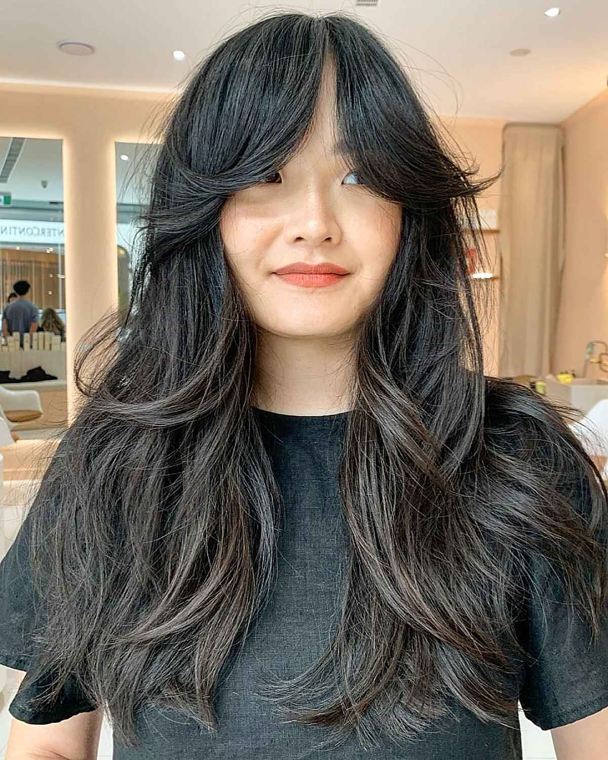Straight Long Swoopy Layers with Bangs