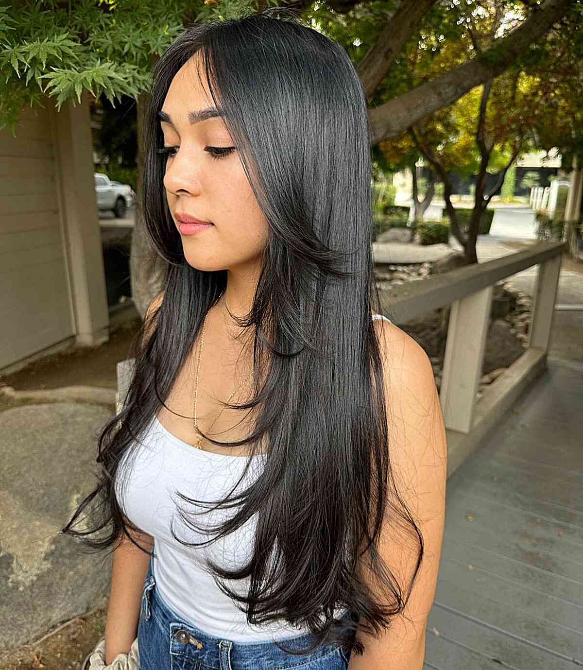Straight Long Thin Hair with Face-Framing Layers