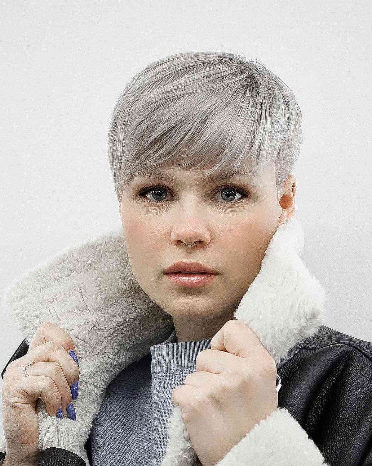Straight Pixie with a Platinum Gray Hue