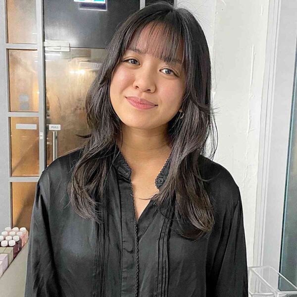  A Straight See-Through Bangs for Medium Layered Hair for Rounder Face Shapes
