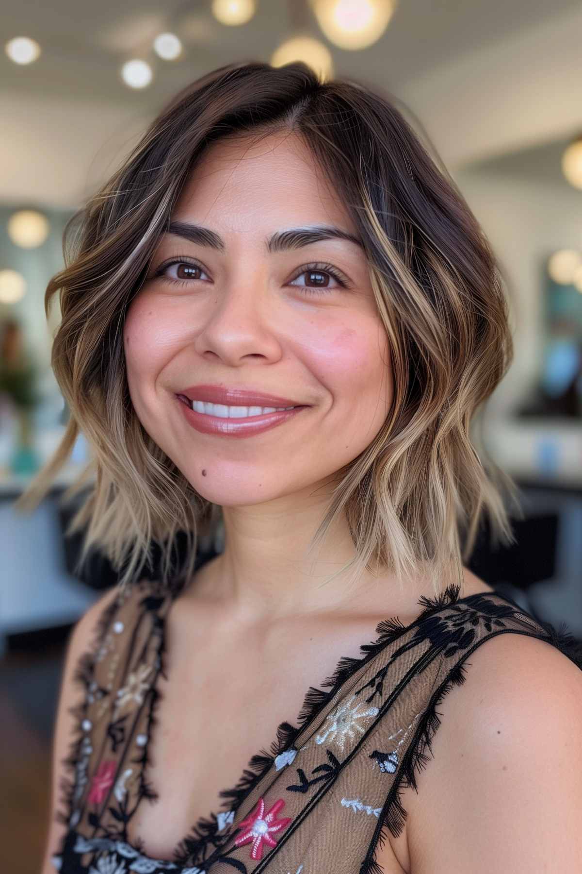 Shaggy bob with razored ends for fine hair