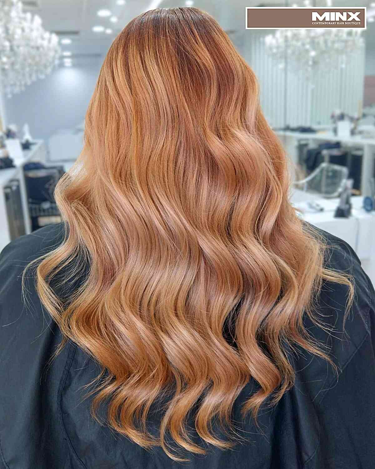 Mid-long Wavy Strawberry Blonde Balayage Soft Copper Red Hair