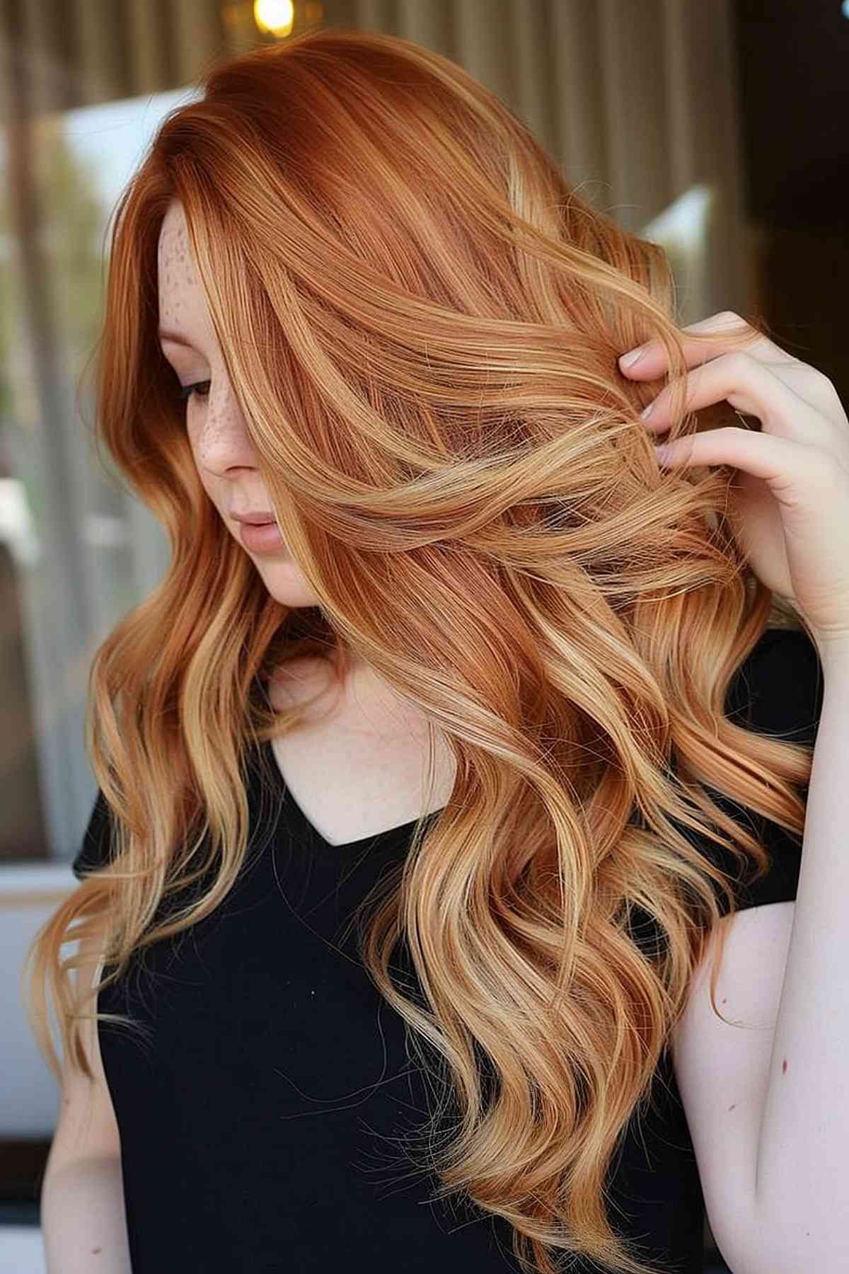 Soft waves in a strawberry blonde ginger copper mix