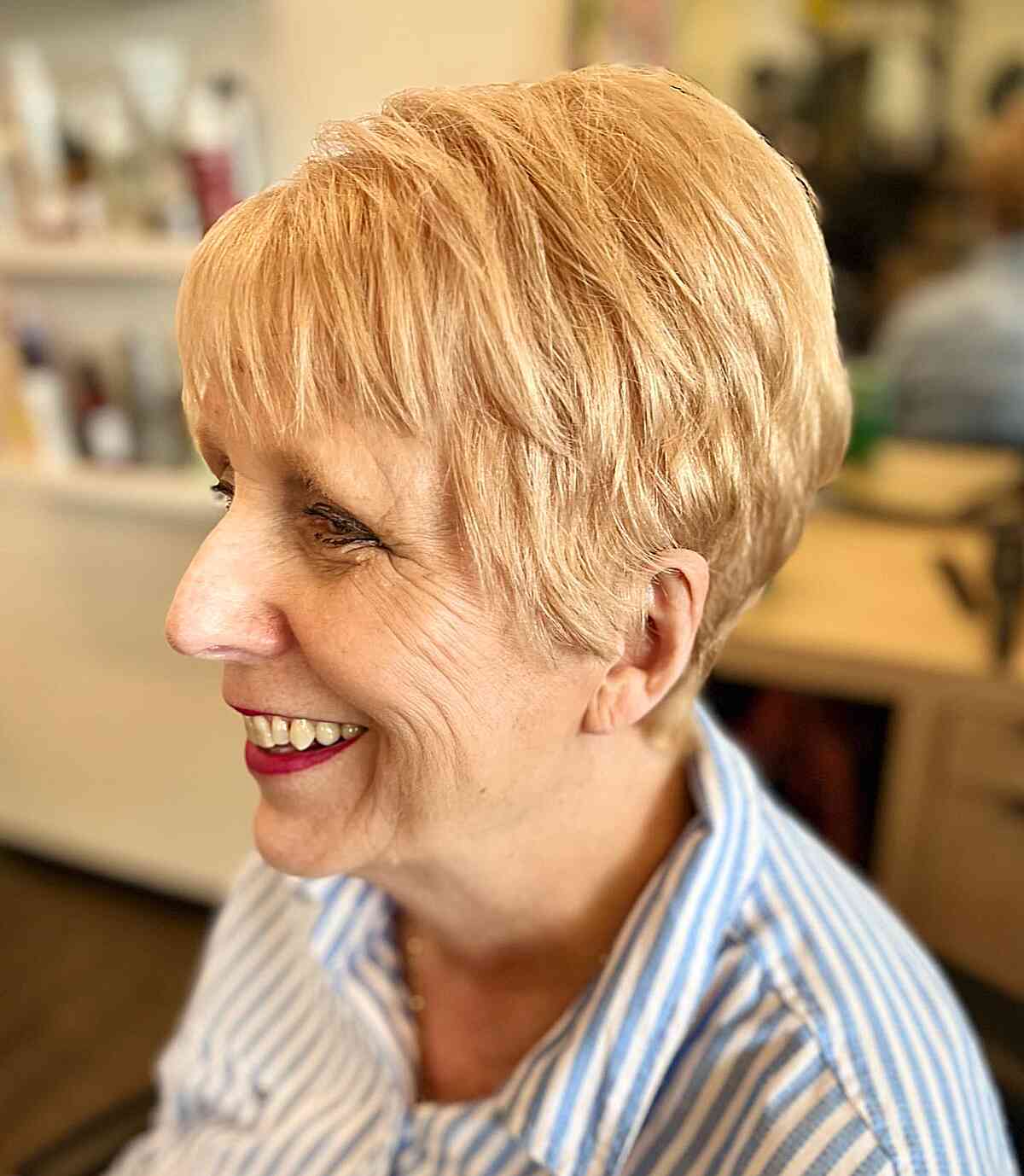 Strawberry Blonde Pixie with Golden Tones for ladies over 60