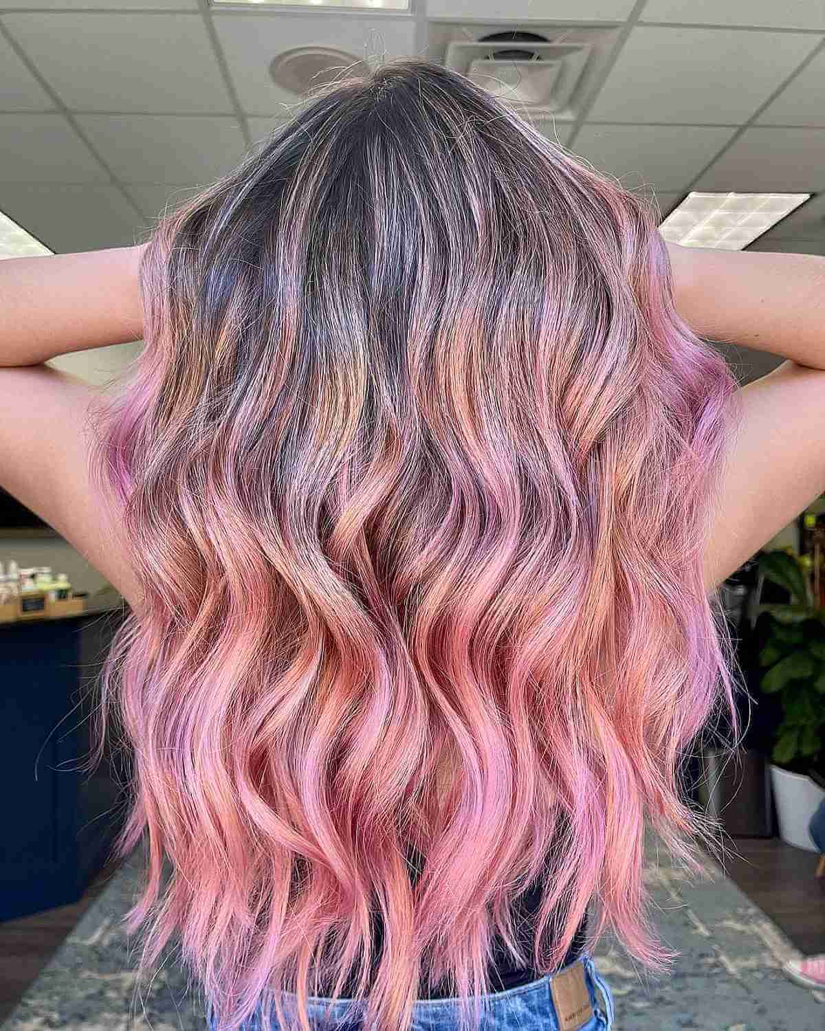 Strawberry Pink Balayage on Dark Hair