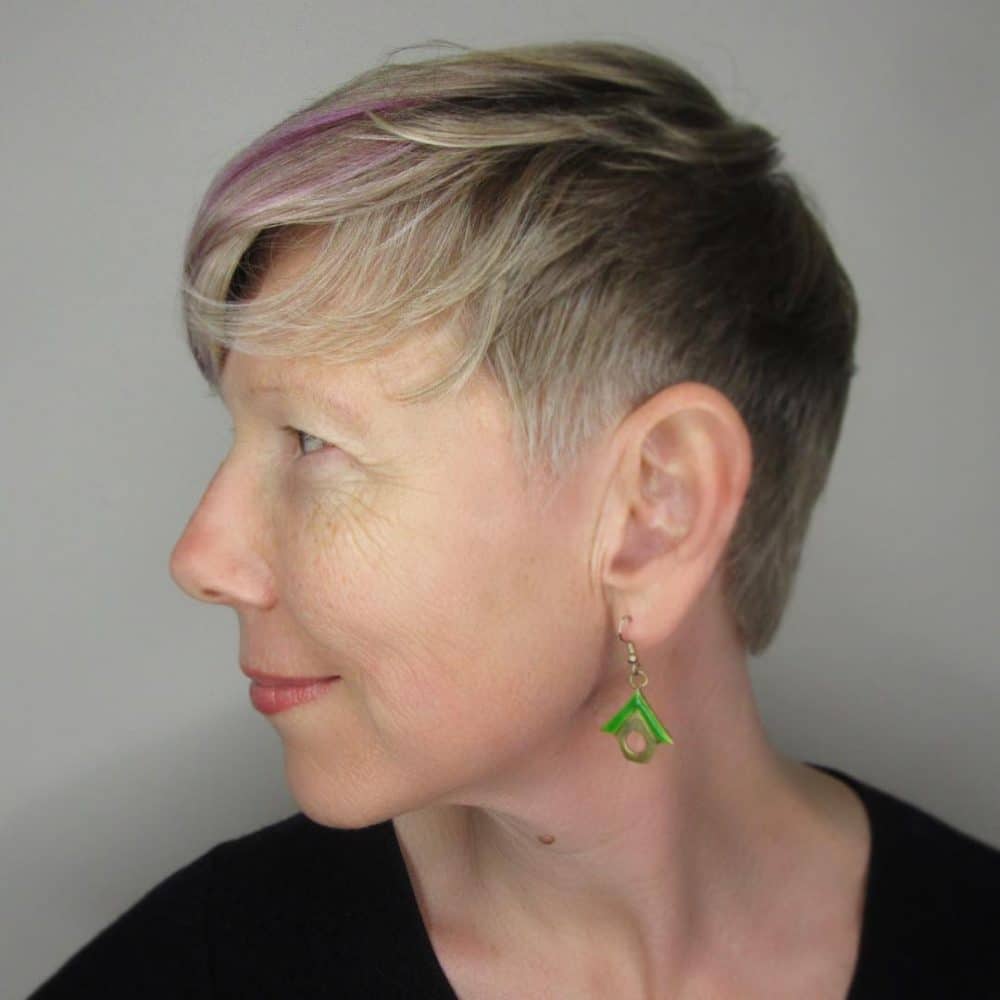 Very Short Pixie with Purple Highlights for over 50