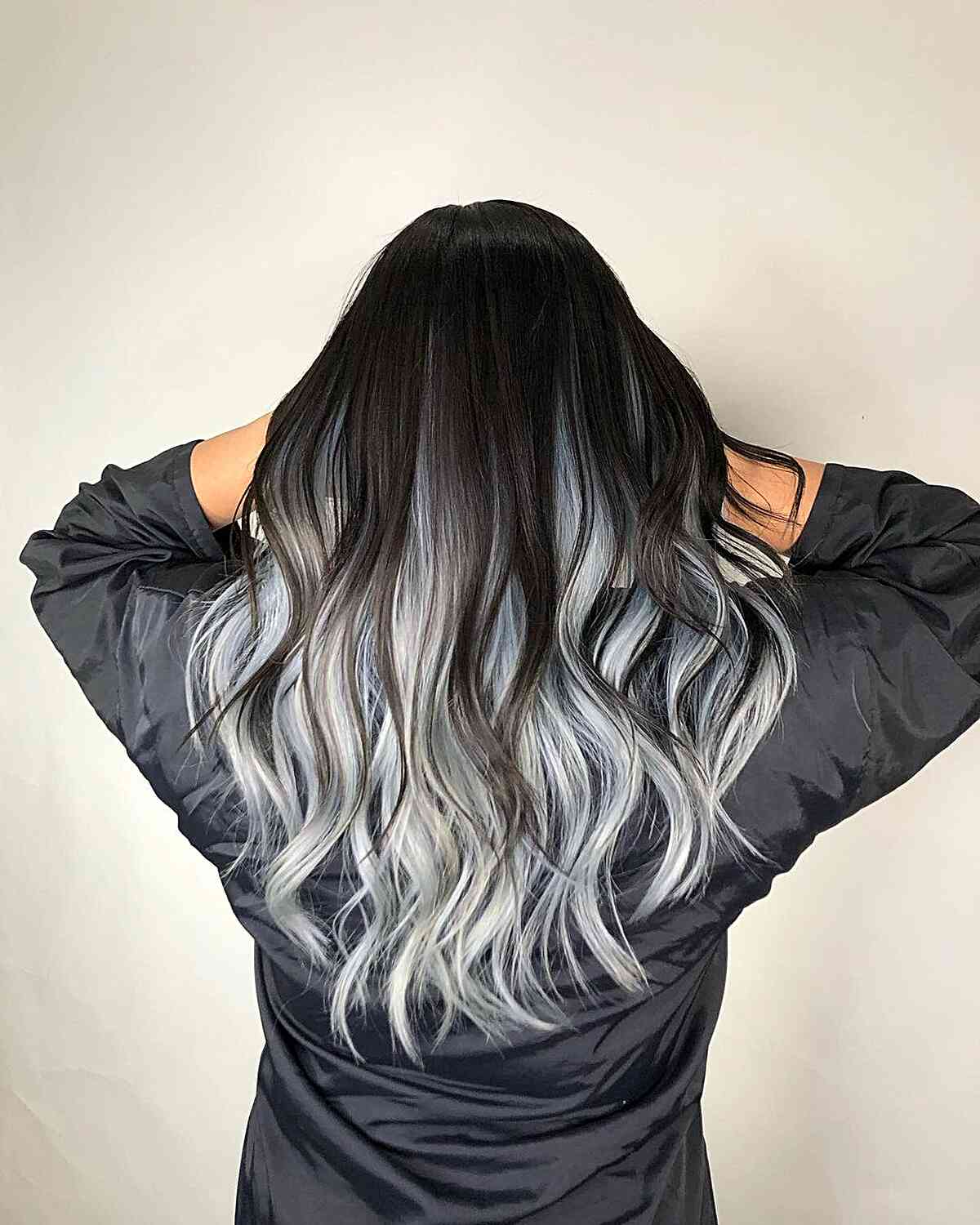 Stunning Black to Silver Ombre Hair Color