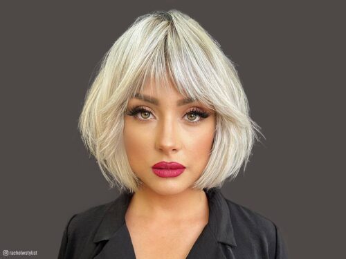 Feathered Bob with Bangs Honey Blonde with Brown Highlights Wig - ROM015