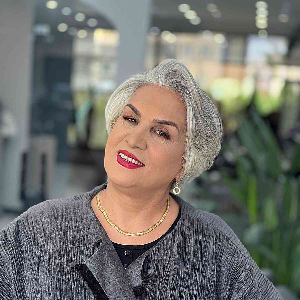 Stunning Grey Blowout for Short Hair for Women in Their 60s