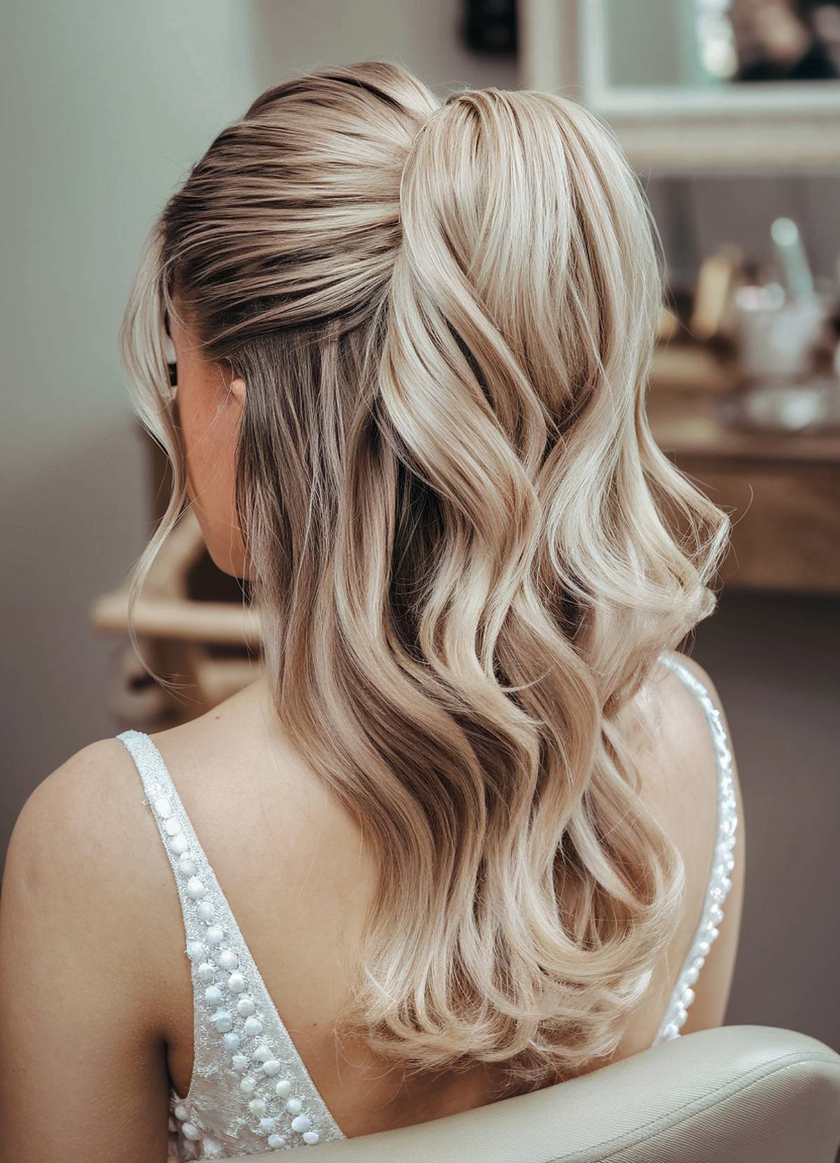 High ponytail half-up wedding hairstyle