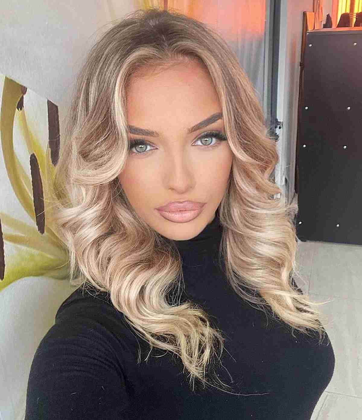 Stunning Mid-Length Blonde Layered Hair with Curled Ends