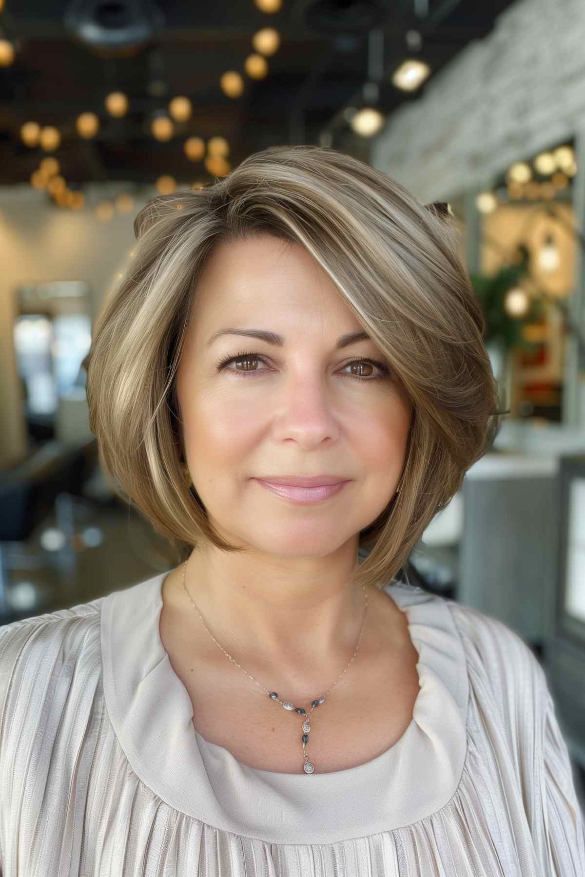 Stylish bob hairstyle for women over 40 with thick hair