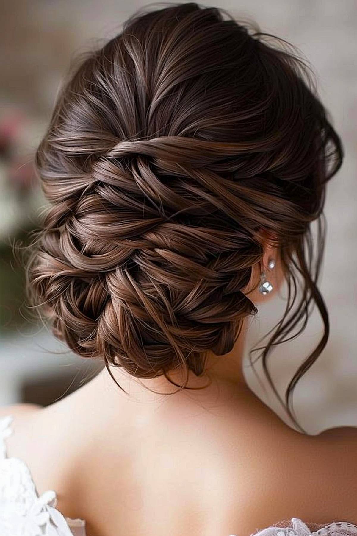 Bridesmaid updo on dark brown hair