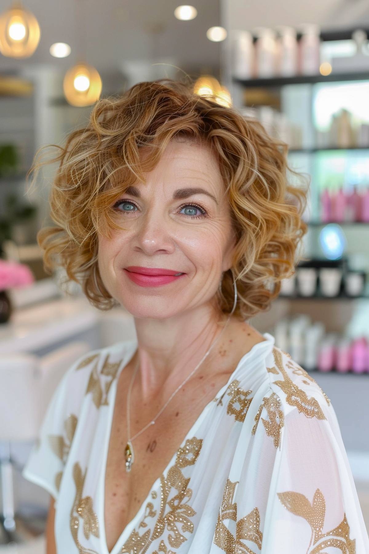 Short curly bob haircut for women over 50 with well-defined curls